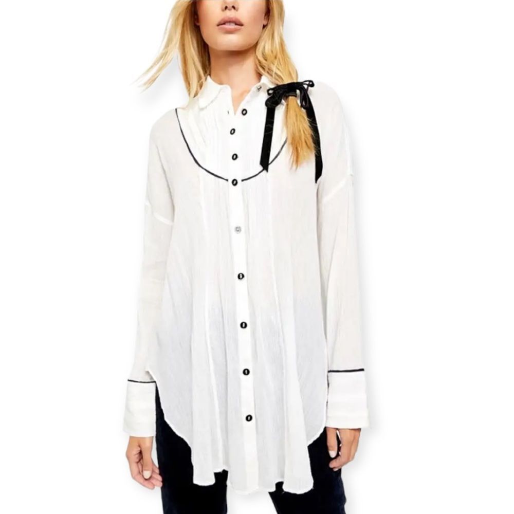 Free People Amore Amore White Button‎ Front Shirt Size Small